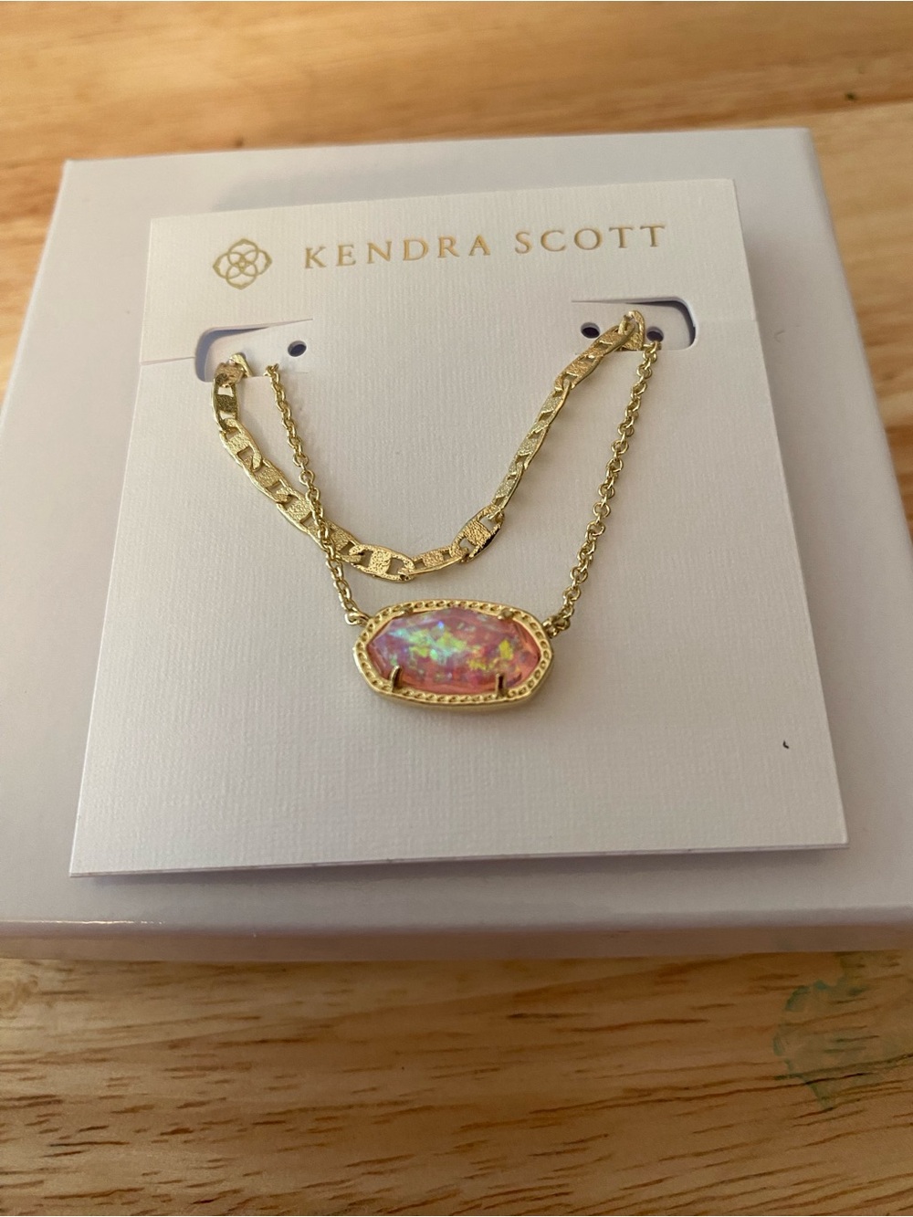 Kendra Scott Gold Double-Layer Necklace with Iridescent Pink Stone